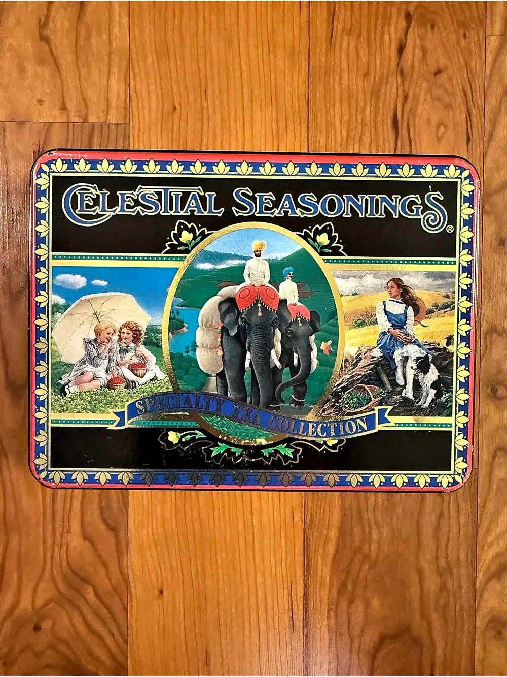 Vintage Celestial Seasonings Specialty Tea Collection Tea Tin Black & Blue